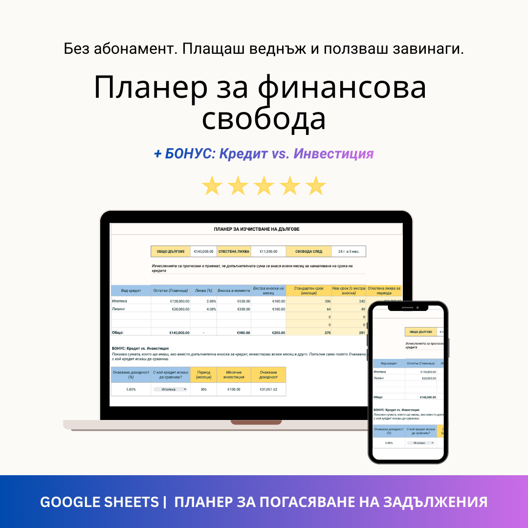 4 в 1: Контрол над финансите - Google Sheets